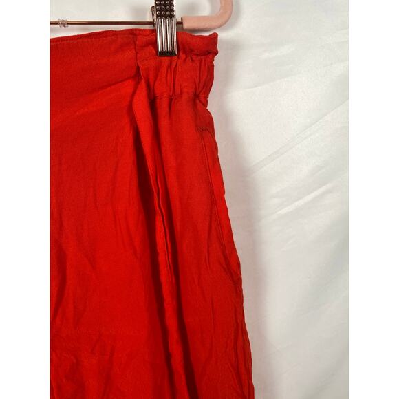H&M Women Red Cullote Crop Paperbag Pants Pockets Belted Elastic Waist Size 8 - Picture 6 of 10